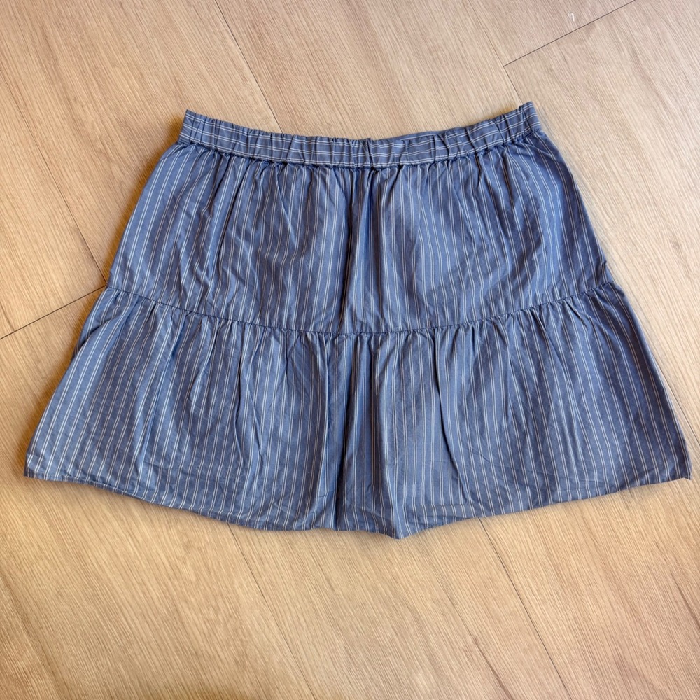 Madewell Blue White Pinstripe Button Front Tiered Cotton Mini Skirt Size Small - Picture 2 of 8